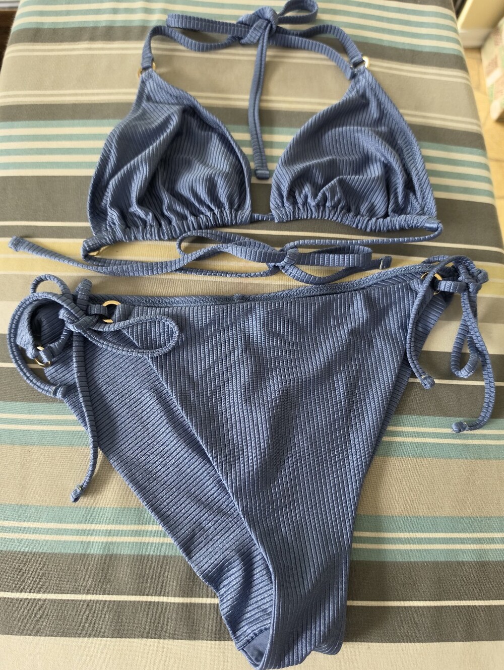 Aerie Blue Ribbed String Bikini Set XL